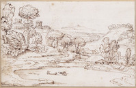 K V 097
<br/>
Weids rivierlandschap met roeiers
<br/>
<em>Onofri, Crescenzio (1634-1714)</em>